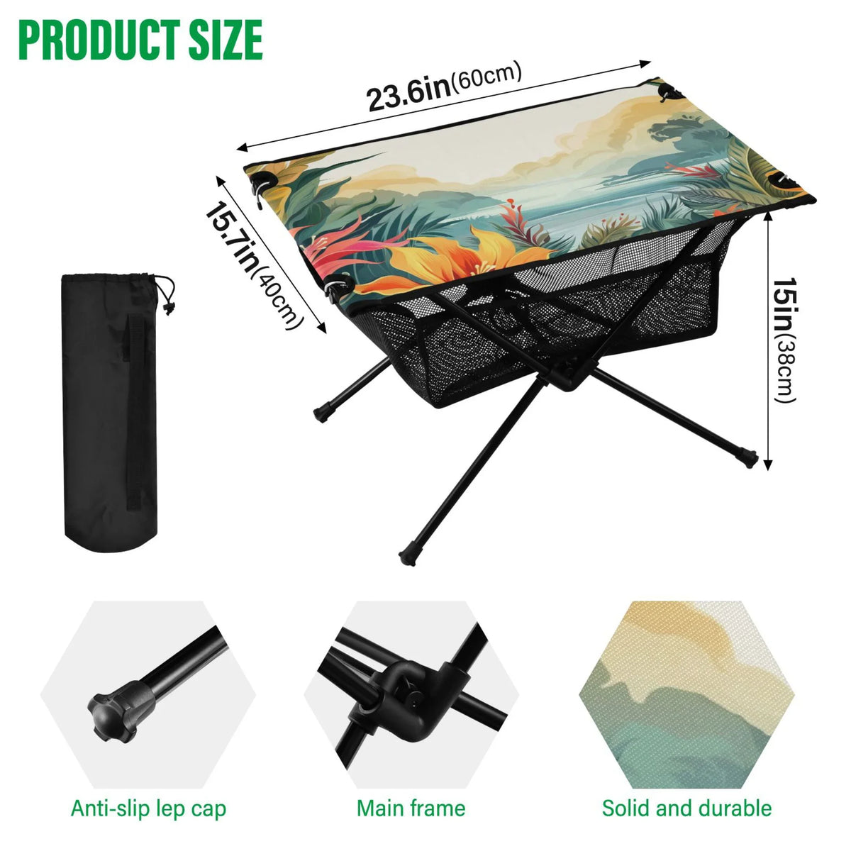 exterior Travel Fishing with Camping BBQ Table Table Portable Storage Table Leaves Landscape Beach Bag Folding Compact Picnic Palm for