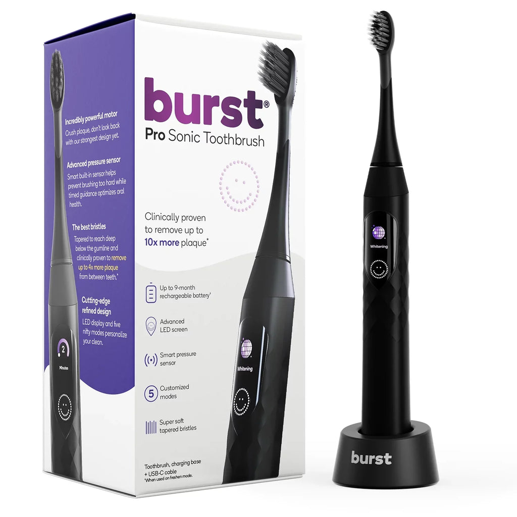 Burst Toothbrush, Sensor, Black Rechargeable Sonic Pressure Pro Electric Toothbrush,