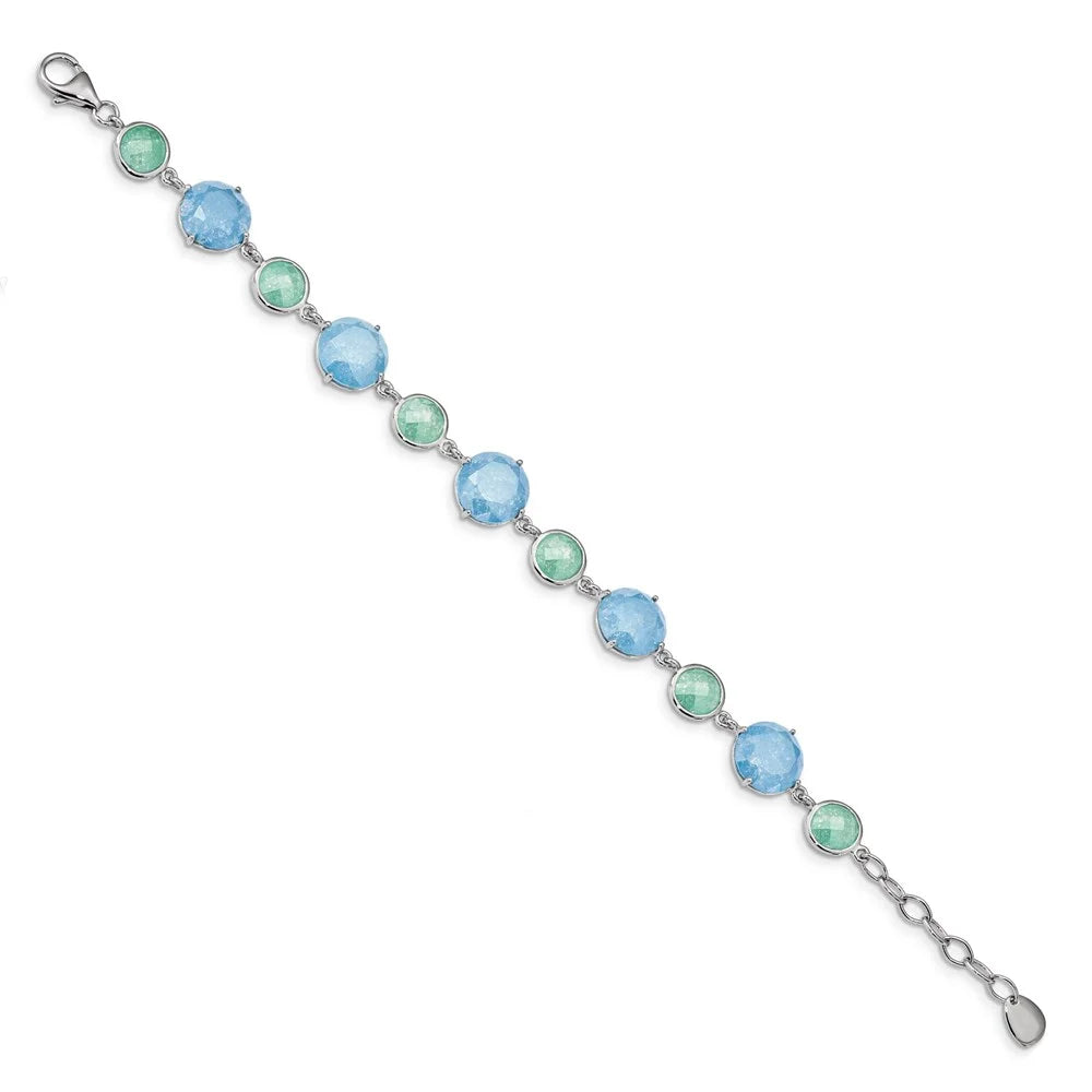 Green/Blue Q-QX970CZ Ice Sterling Rhod-pltd Silver w/1in 7.25 in ext CZ Bracelet