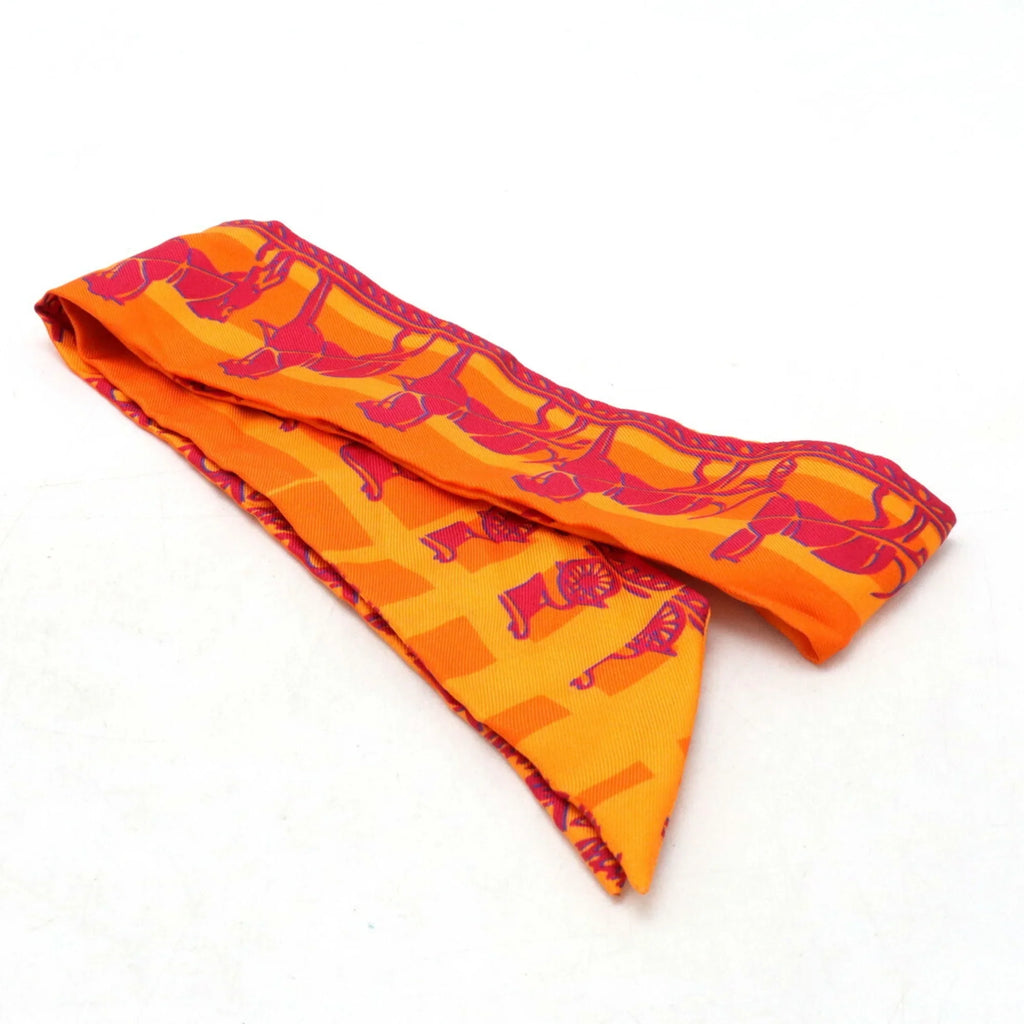 Hermes Twilly Muffler Silk Scarf Pre-Owned 10th HERMES Faubourg (Good) Orange Anniversary 24 100% 5-4-1 Ginza
