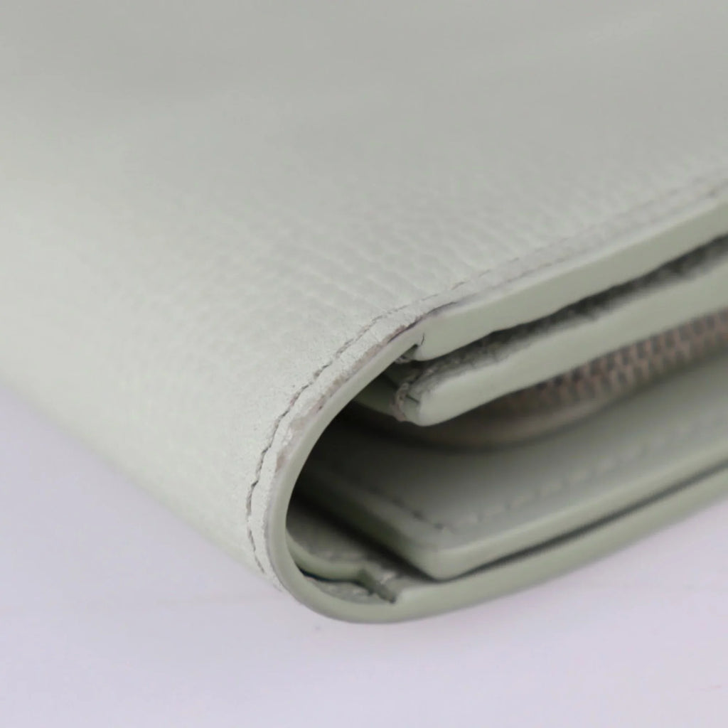L-shaped compact ANAGRAM series metal Loewe light C821L57X01 WALLET green COMPACT (Good) fastener silver flap fittings Pre-Owned folio LOEWE wallet Anagram FLAP leather