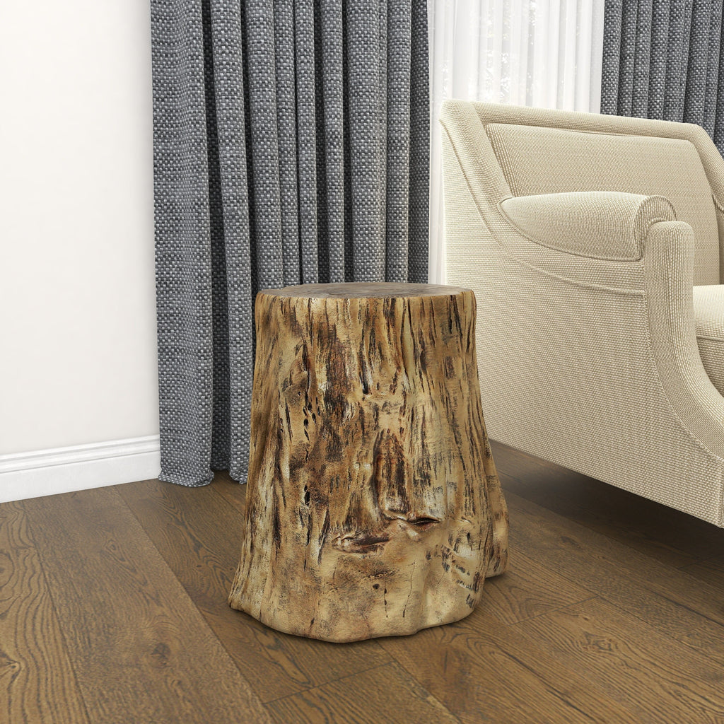 Grain with Carved Gold Table, x Finish 19"H Inspired Log Eclectic Wood Accent 18"W Chopped DecMode Gold Tree