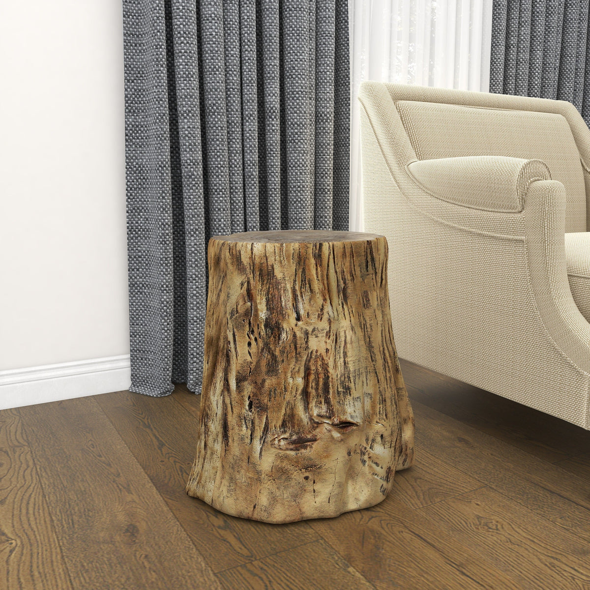 Grain with Carved Gold Table, x Finish 19"H Inspired Log Eclectic Wood Accent 18"W Chopped DecMode Gold Tree