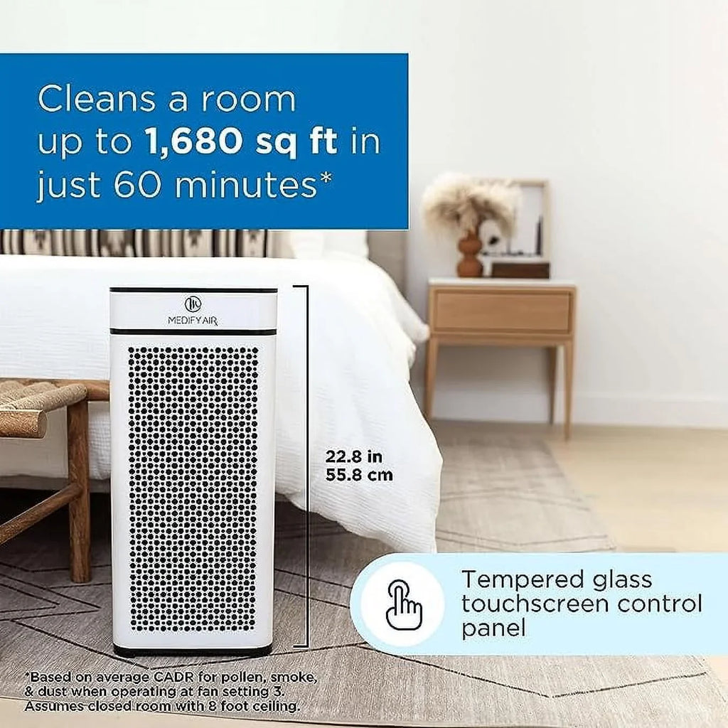 White Open MA-40-UV-W1 sq Air HEPA UV True H14 Box Light Purifier Medify - Filter ft 840