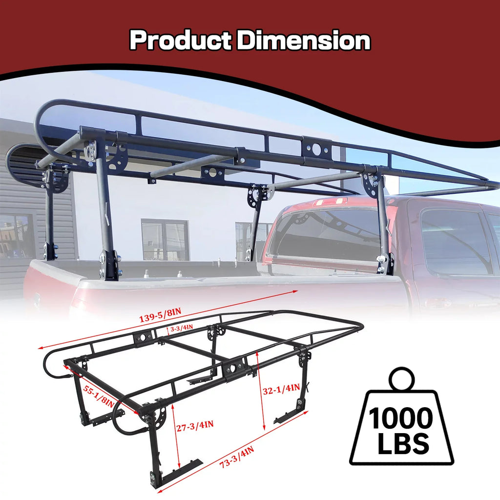 Rack Kayak Truck Contractors Universal Bed Lumber Cab Pickup Inch Bar 1000 Adjustable Over-Cab Side Kojem LBS 60 Rack Long Ladder