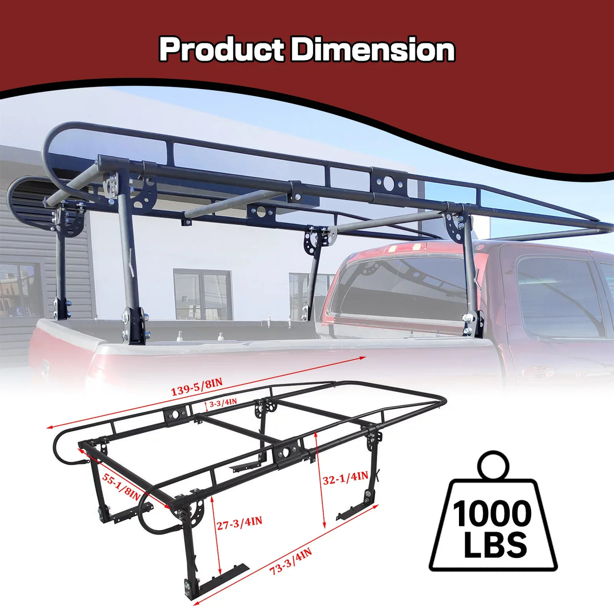 Rack Kayak Truck Contractors Universal Bed Lumber Cab Pickup Inch Bar 1000 Adjustable Over-Cab Side Kojem LBS 60 Rack Long Ladder