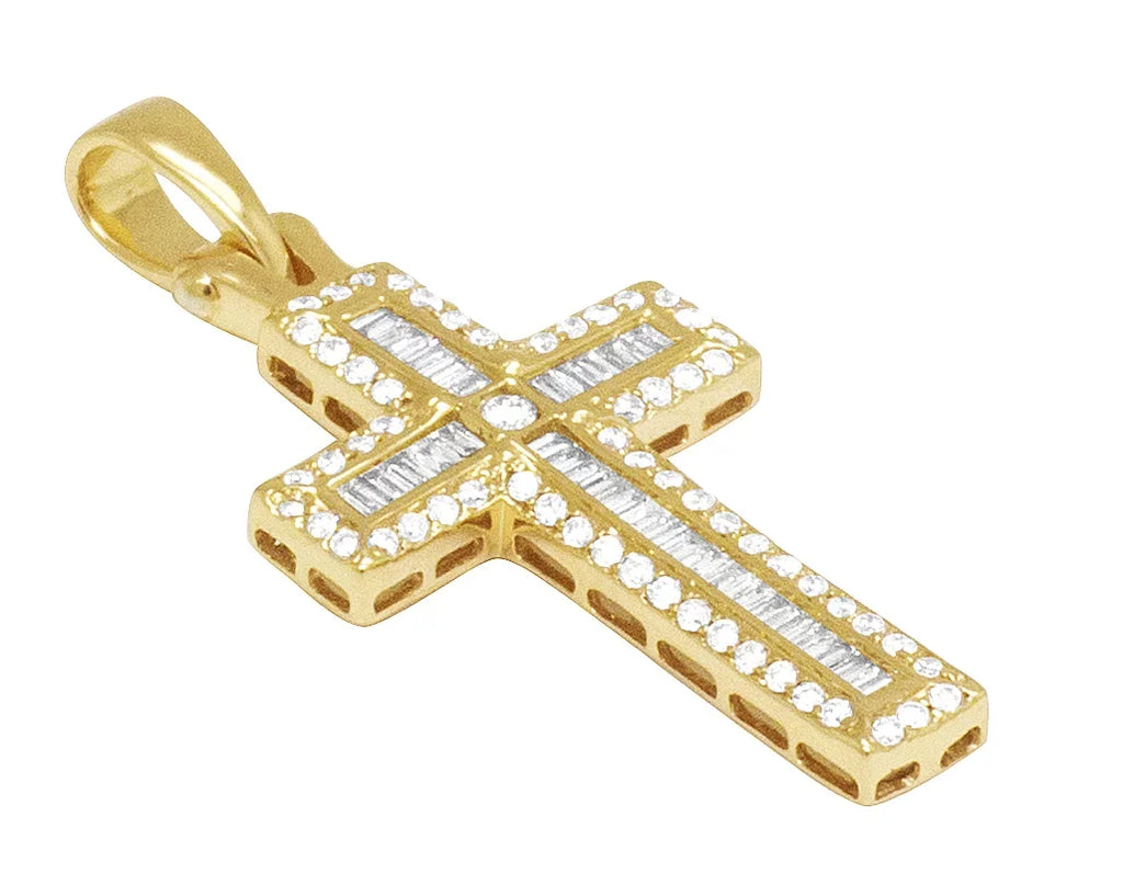 Baguette Diamond Cross 0.4CT Yellow Gold 1.25" 14K