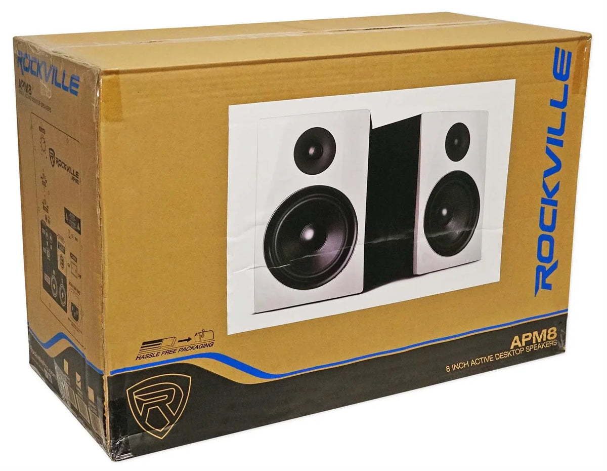 USB Studio 8" Rockville APM8W Monitor Black Speakers+28" Stands Premium (2)