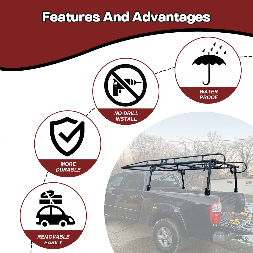 Rack Kayak Truck Contractors Universal Bed Lumber Cab Pickup Inch Bar 1000 Adjustable Over-Cab Side Kojem LBS 60 Rack Long Ladder