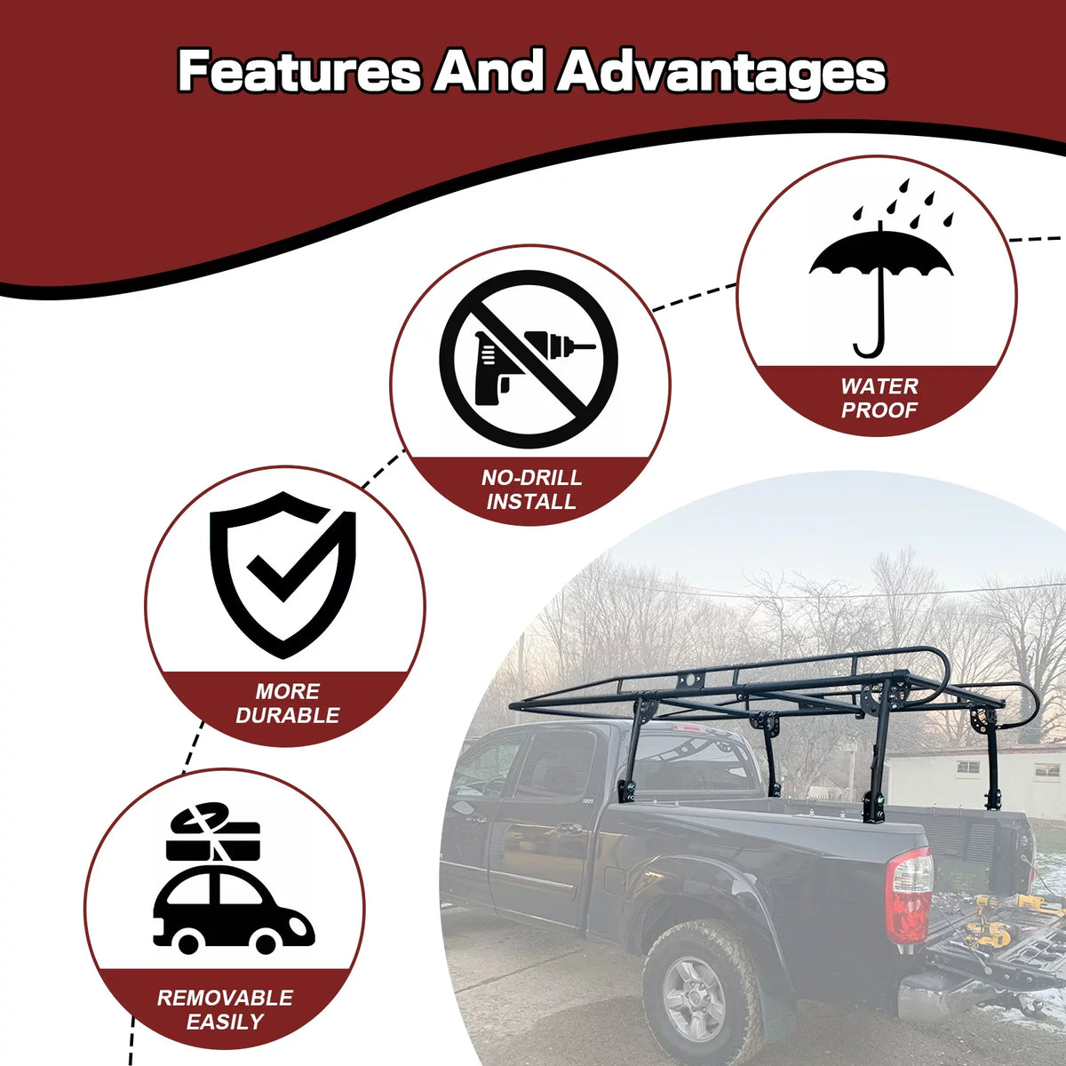 Rack Kayak Truck Contractors Universal Bed Lumber Cab Pickup Inch Bar 1000 Adjustable Over-Cab Side Kojem LBS 60 Rack Long Ladder