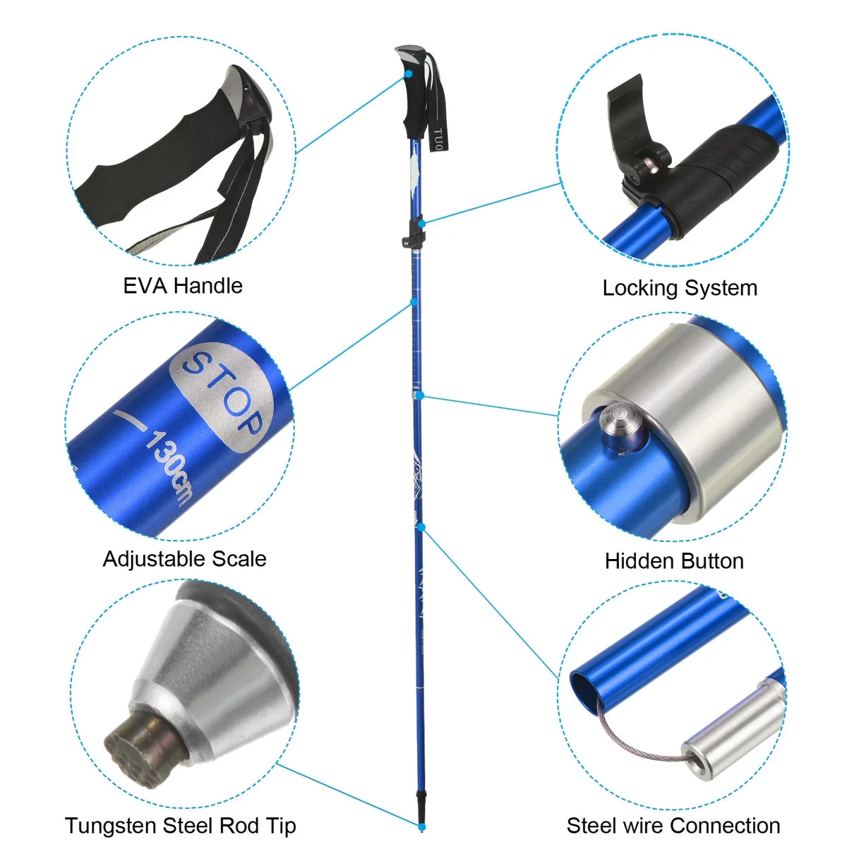 Trekking Pack Collapsible Mud 2 Poles, Blue with Uxcell Pole Hiking 51 Basket, Dark Inch