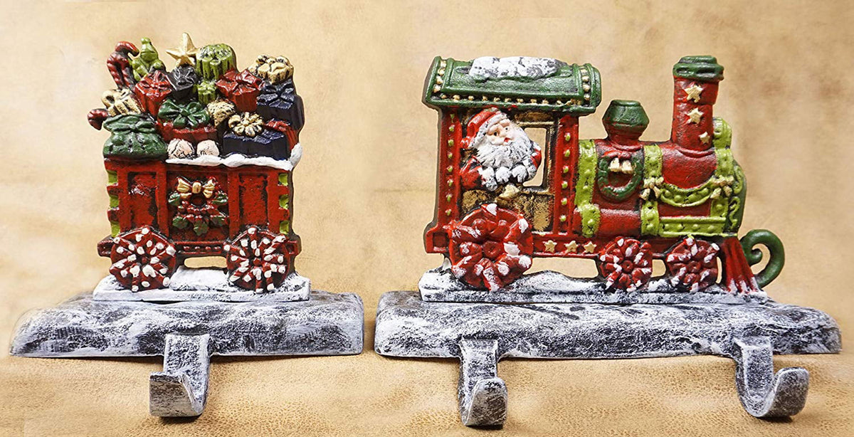 Train LuLu Train Approx 7 Hooks, 3 Decor, 5 Strong Stocking 2D) (Combo Each Heavy Rail Engine lb carts, 2D with Sturdy Holders, Beautiful & 100% Christmas Cast Weighs Hooks, Stocking Iron