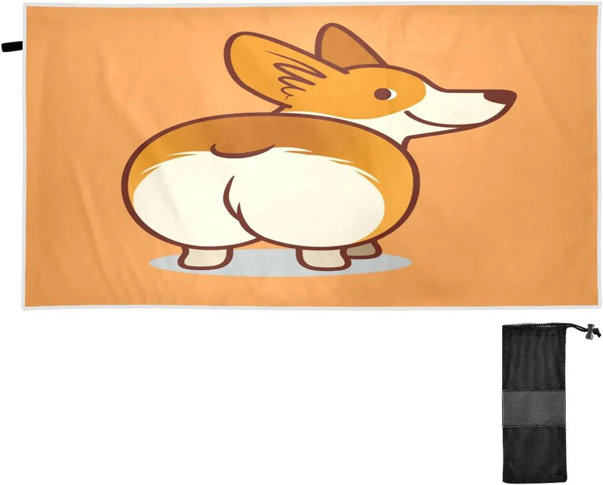 Dry Bestwell Travel Quick Compact Camping Beach Towel Super - Cute Towels Lightweight Corgi for Towel Oversized Holiday（353） Absorbent Swimming Orange -