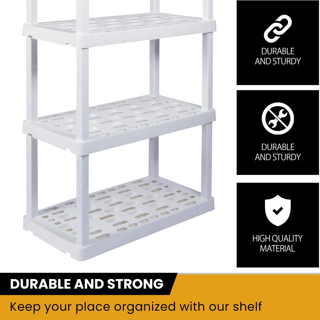 Tough Storage Shelving Hyper D14 4-Tier Shelf Unit, x Home Plastic x Multipurpose W30 Organizer, H57" White