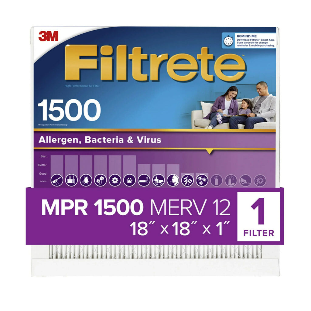 12, 1 Filter, Virus, and MPR 18x18x1 Air Bacteria MERV Allergen, Filtrete 1500 Filter