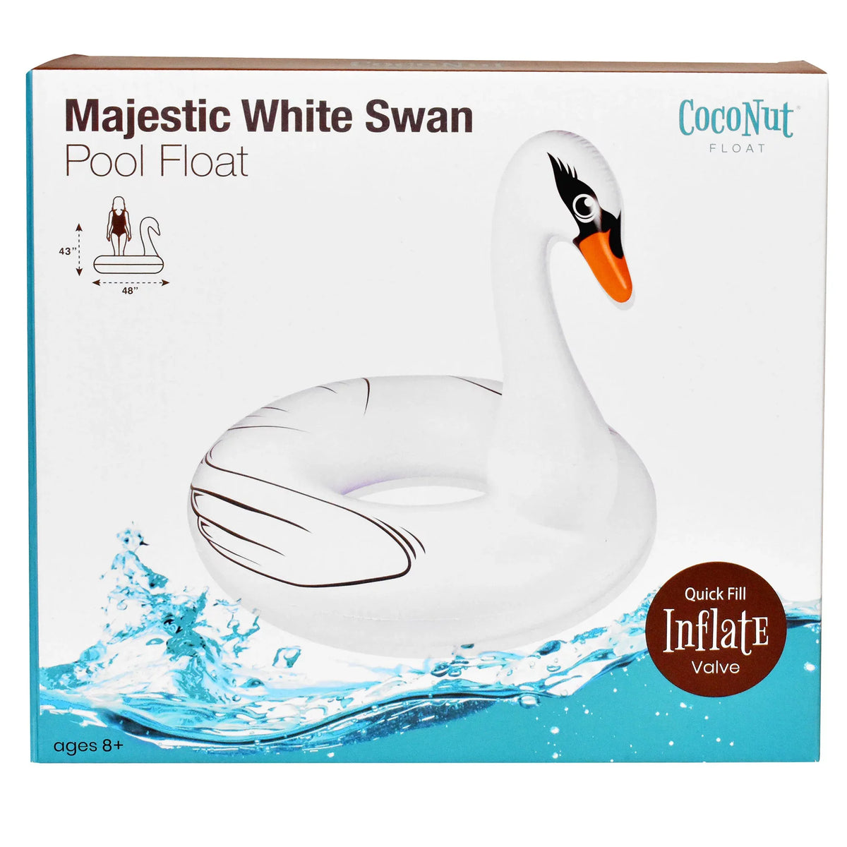 Inflatable, Jumbo Party Majestic Durable, liquid White Raft, Float: Anti-Leak, CocoNut Round Pool Ring Swan 48"x43" -