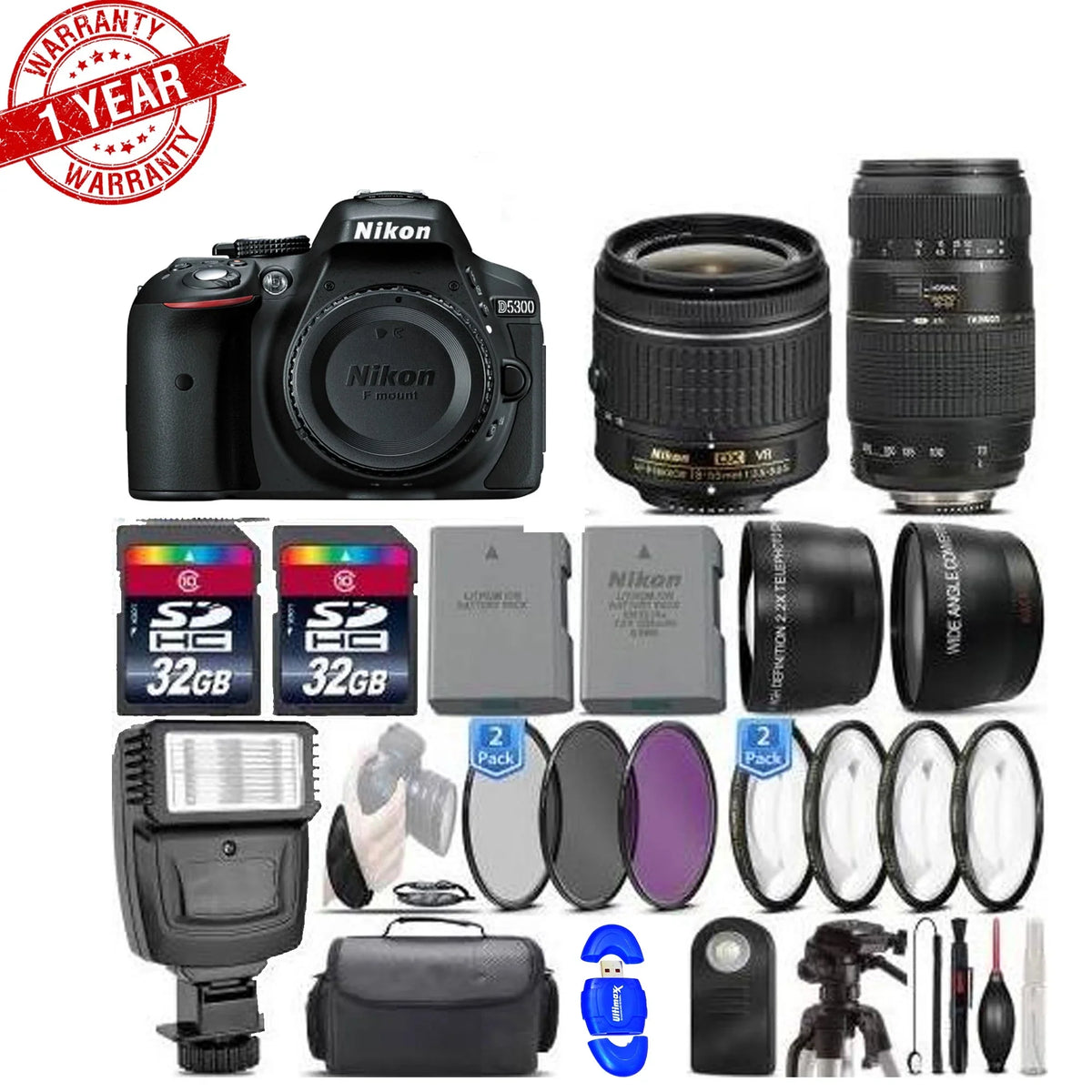 Nikon DSLR VR Bundle 24.2MP D5300 -64GB Camera||18-55mm Lens Kit Macro Lens||70-300mm