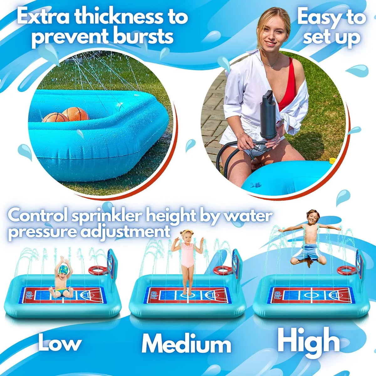 Kids Pad Hoop Basketballs Pad Kids Pool liquid And Inflatable Toys And 82-inch. - Sprinkler Splash Splash With For System, - Summer 2
