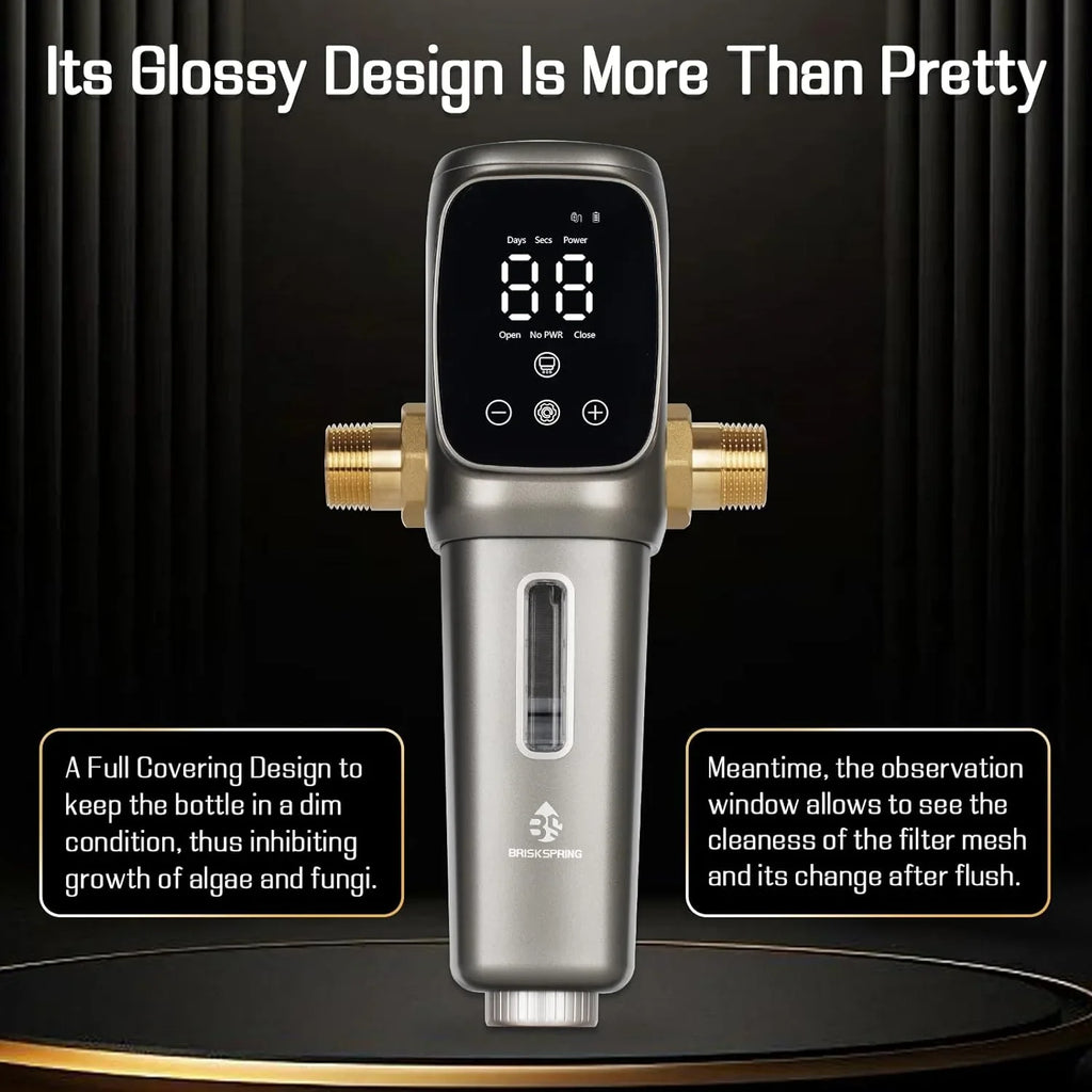King FNPT Connector Sediment Filter liquid + Touch-Screen Spin OUWI's Model House Flushing 3/4" Automatic and 40 MNPT Head, 360°Rotatable Filter, Whole Micron Drainage, Reusable Down 1" System,