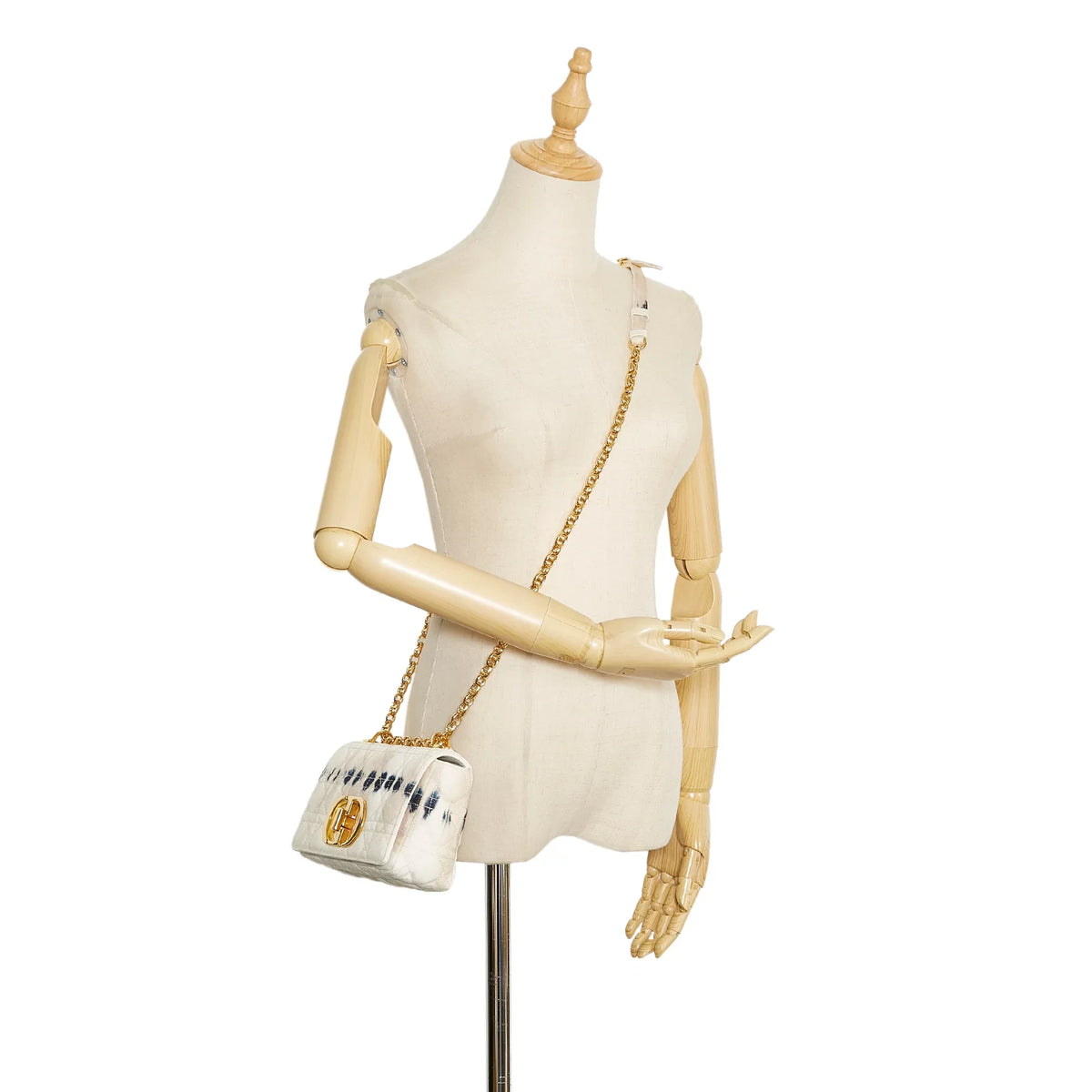 (Good) Fabric Caro Tie Authenticated Small Pre-Owned White Bag Denim Crossbody Dior Dye Unisex