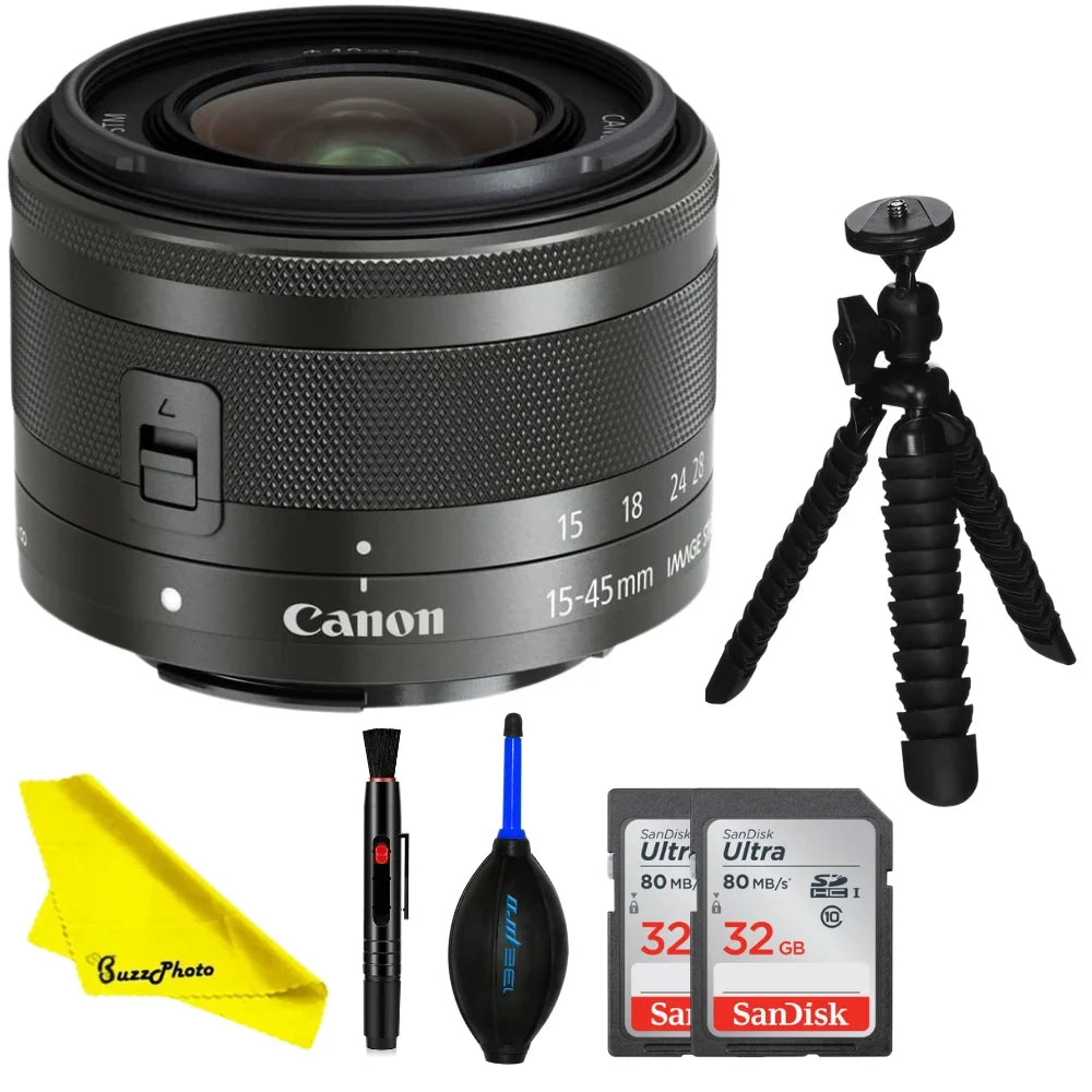 Lens IS Basic 15-45mm Canon STM BuzzPhoto - EF-M f/3.5-6.3 (Graphite) Bundle