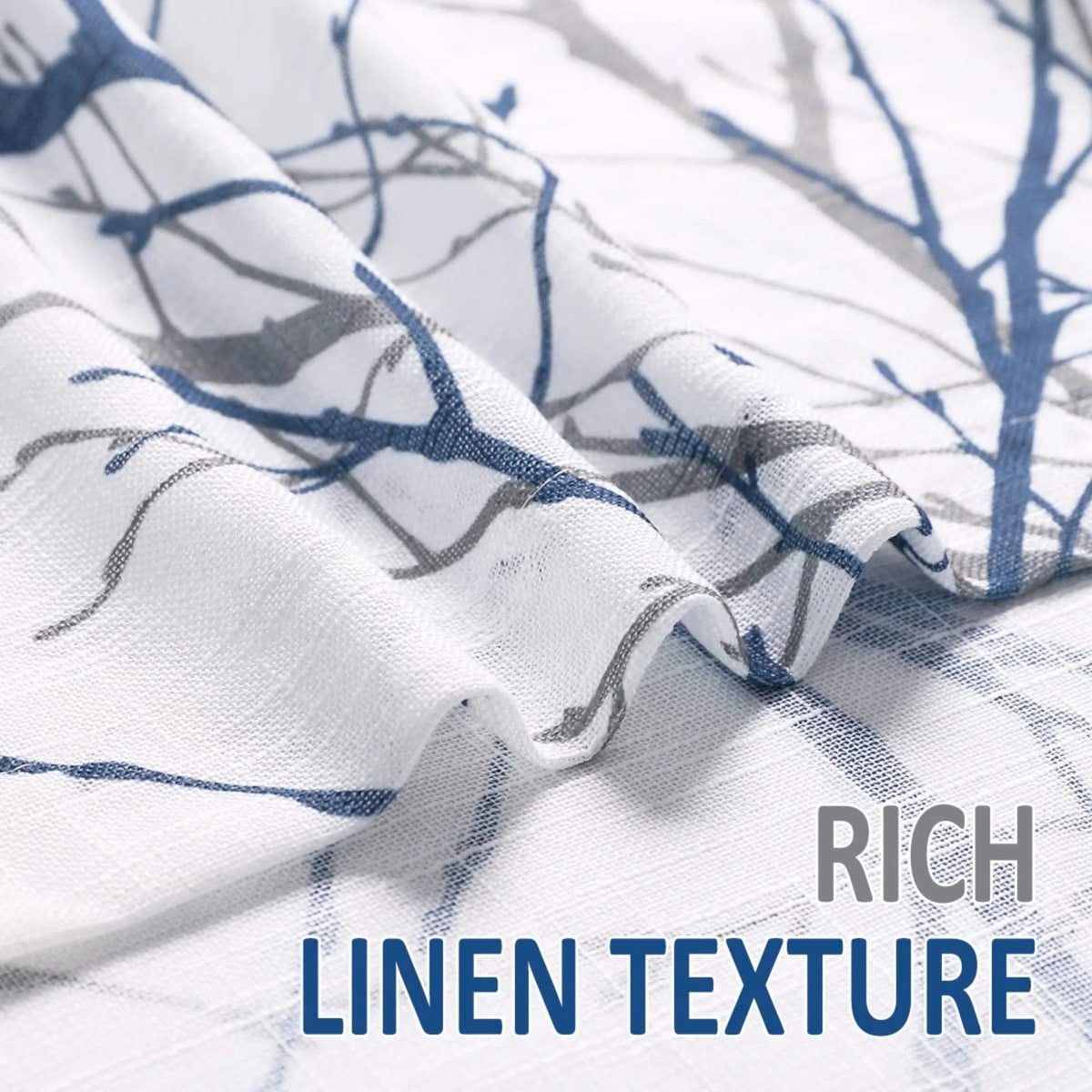 Branches Tree Drapes Gray Blue Living for Sheer for Curtain Decoultimatex Set White Linen Bedroom, Window Sheer Textured Grommet, Print Curtain Panels Room 52"x84"x2 Semi