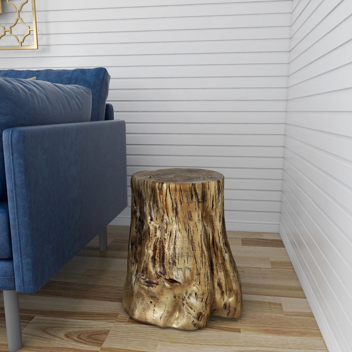 Grain with Carved Gold Table, x Finish 19"H Inspired Log Eclectic Wood Accent 18"W Chopped DecMode Gold Tree