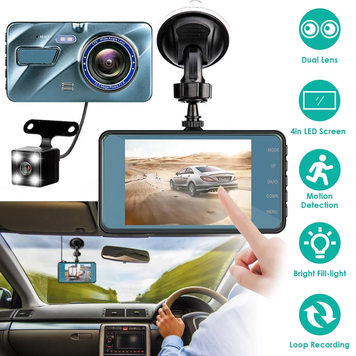 Parking 4.5" Camera Monitor&G-Sensor, Dual 70° Dash Angle,G-Sensor, iMounTEK Car Rear with Wide and Super Front Cam Dash