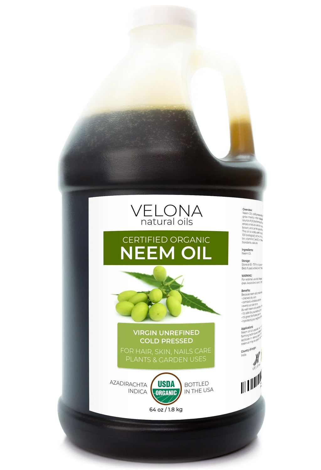 Results Use Cold 100% Skin | and Organic Certified Oil Hair, Oil Today Natural Care | USDA Unrefined, | oz - 64 | Neem Enjoy and Pure Pressed - Velona Virgin, Body Carrier