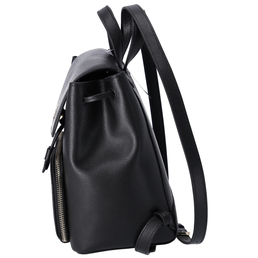 Kristi Spade Leather Flap Black Kate Medium Refined Grain Drawstring Backpack