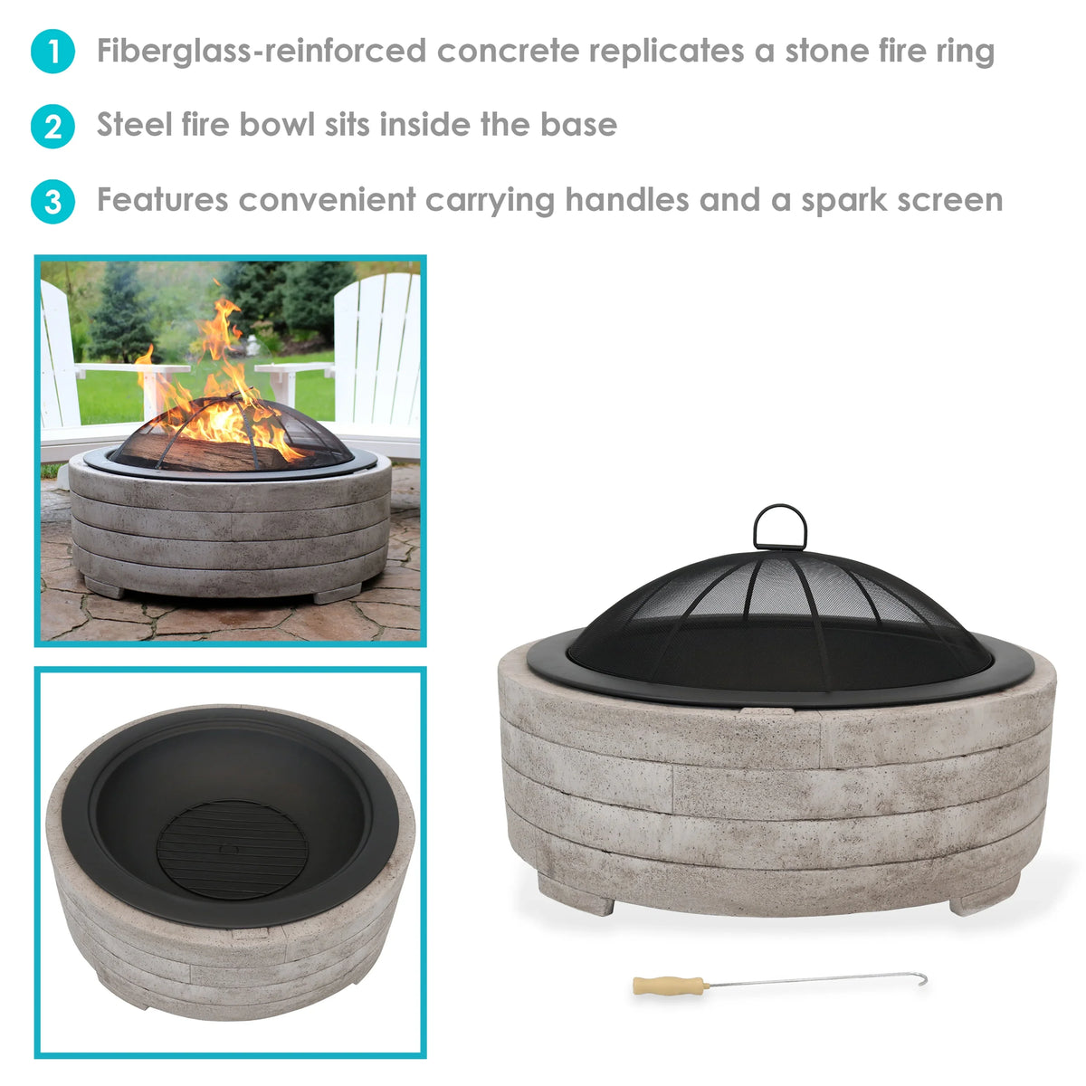 Faux - Spark Ring Sunnydaze Screen Stone 35" Fire with Pit Diameter