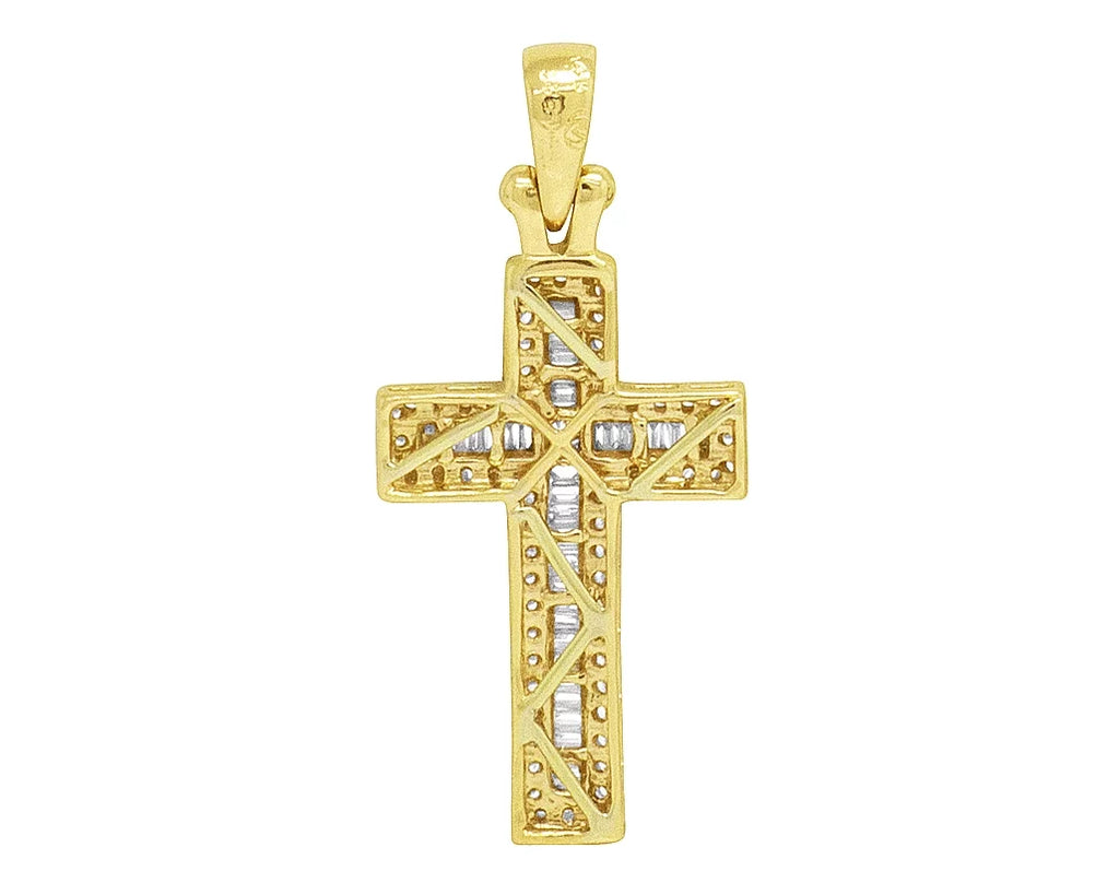 Baguette Diamond Cross 0.4CT Yellow Gold 1.25" 14K