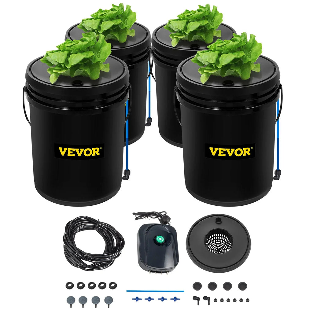 Leafy Hydroponic 5-Gallon, Stone System liquid VEVOR Grow Vegetables Pump, DWC & Indicator with for Kit, Level Air Indoor/exterior 4-Bucket