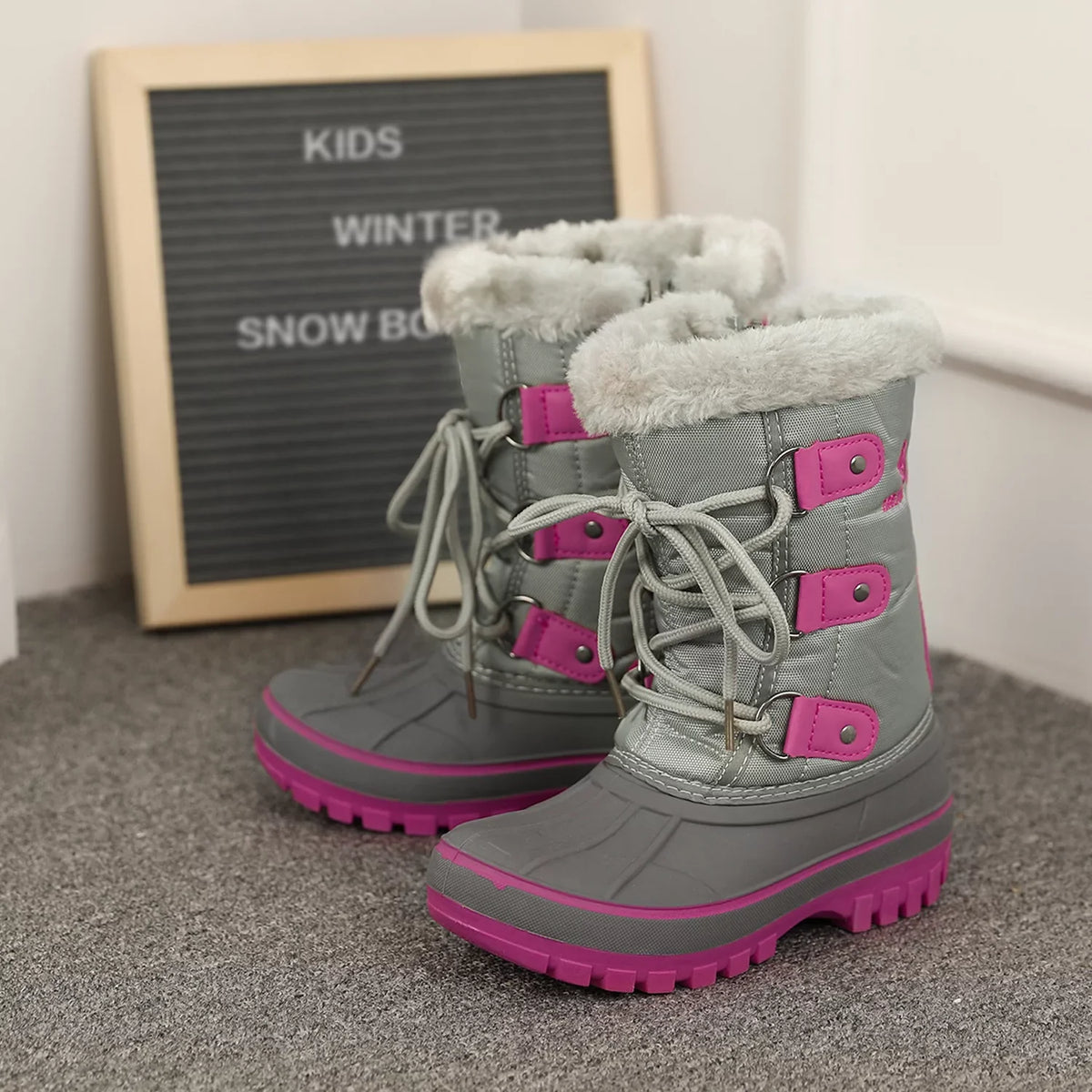dimension Kid Shoes Pairs Kids Big Dream Ankle Boots Warm 5 FORESTER Toddler Boys Winter Boots Girls Fur-Lined GREY/FUCHSIA Snow Faux Soft