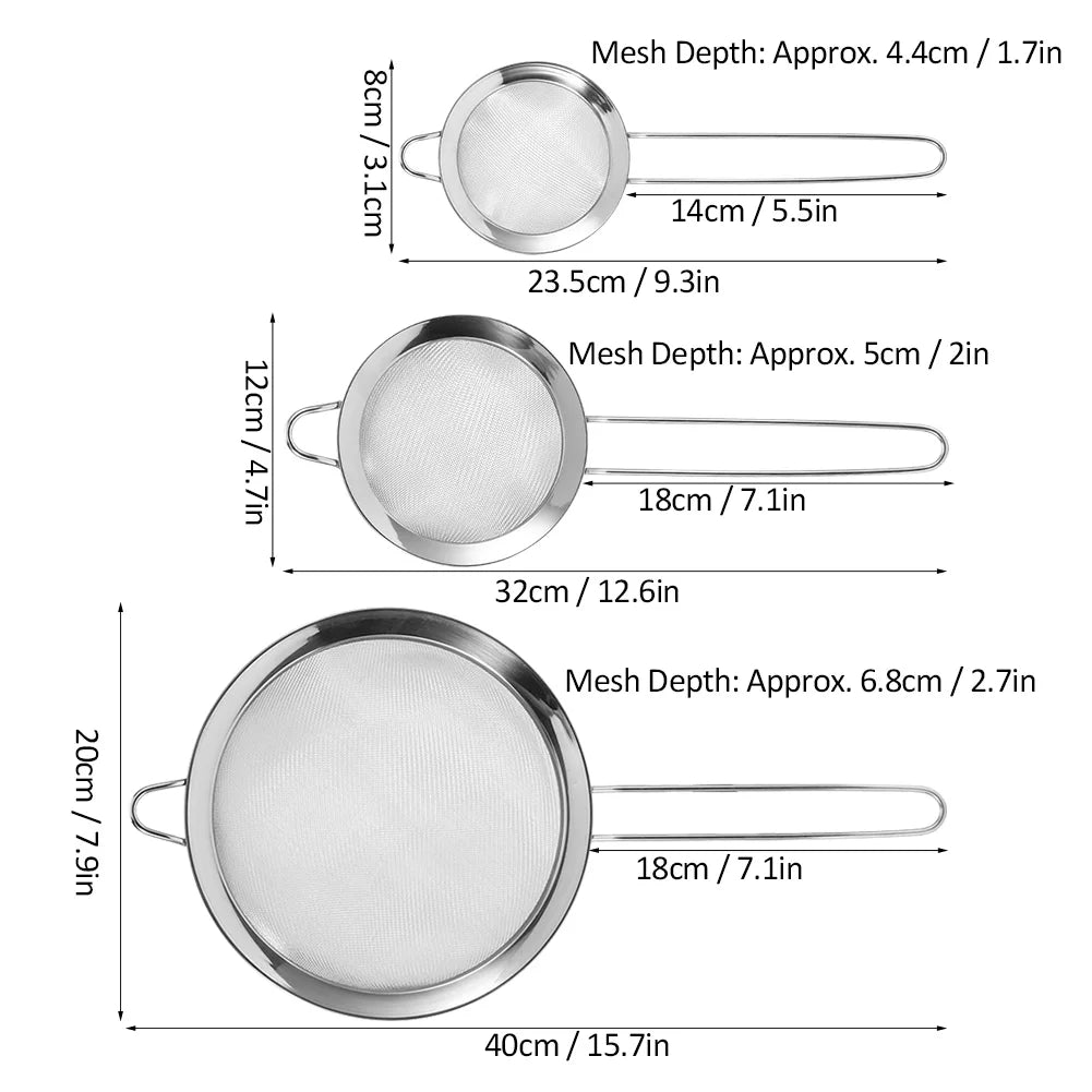 Residue Sieve Kitchen Filter Stainless Dekaim Mesh Strainer Mesh Food Flour Supplies Filter 3Pcs Filter Steel