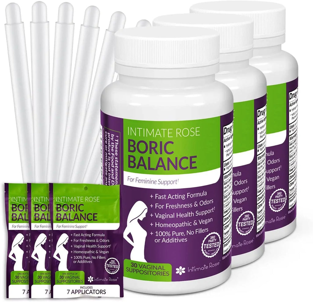 Infection, pH in 100% made Rose Women, USA Balance - Vaginitis, Vaginal (600mg) 90-Count Boric Intimate Bacterial 21 Suppositories for Vaginosis, Yeast Acid Acid Suppositories, + Boric for Applicators