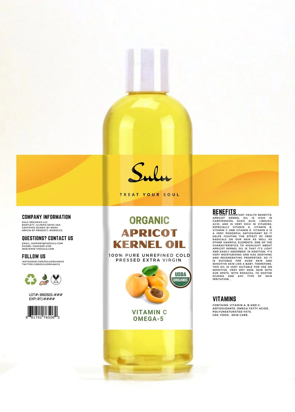 Apricot 100% pressed Kernel Unrefined Gallon oil Organic cold pure Virgin 1