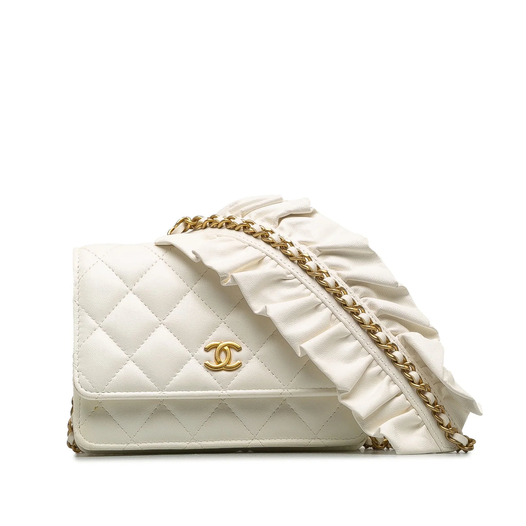 Leather (Good) Chain On Unisex Crossbody Pre-Owned Romance Authenticated Bag White Lambskin Wallet