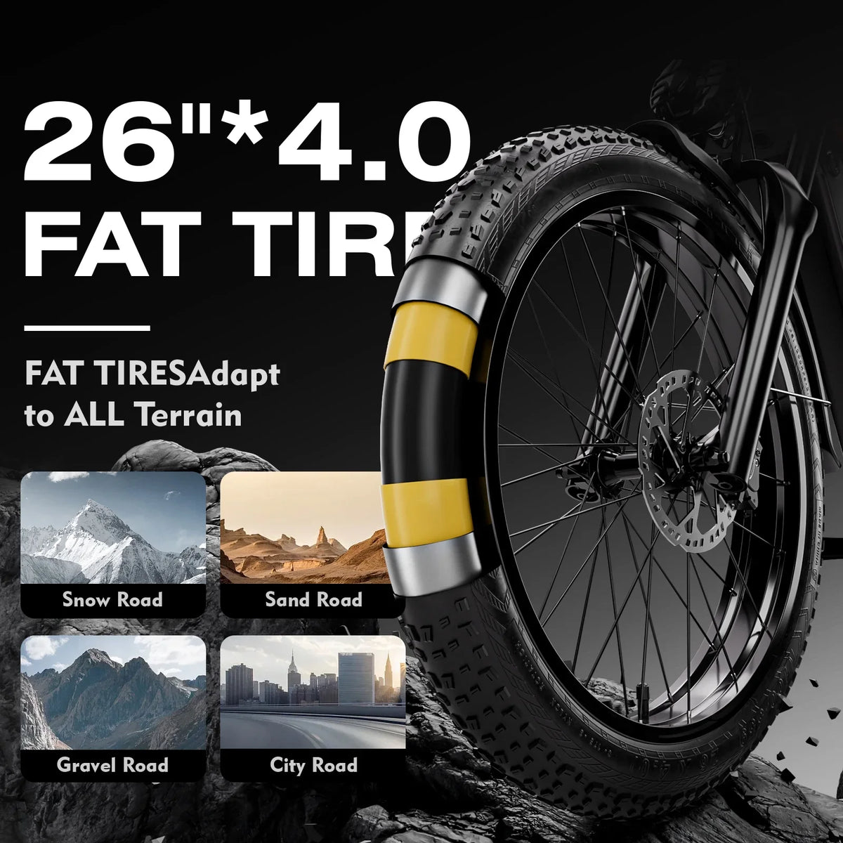 mountain fat bike, electric snow battery, absorbers, shock tire Adult brakes, beach electric double bike electric 7-speed 52V motor, bike double 750W 26*4 inch 19Ah