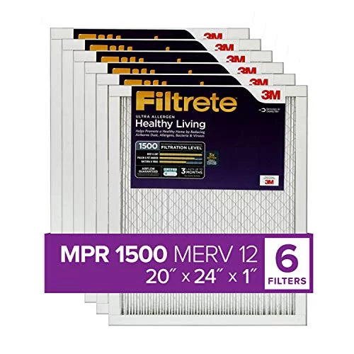Filtrate Living MPR Filter, Allergen, Ultra 1500, Healthy 6-Pack 20x24x1, Furnace Air AC