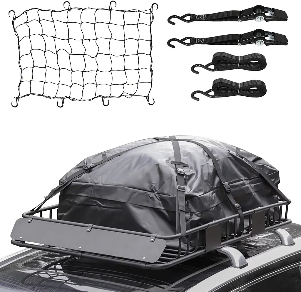 Waterproof Capacity, Rooftop Car Strap, 64"x Top Carrier Bag, Heavy Cargo 150lb Roof Rack, Construction Luggage Tie Down with Holder SUV, Duty and 39" for Net, Extension Steel Basket Rack Thten