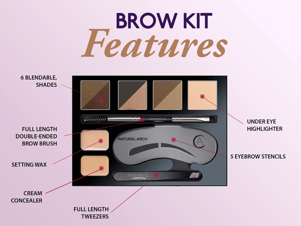 Contour - 6 Palette 5 Spoolie/Brush Powders, Eyebrow Aesthetica Duo, Highlighter, Instructions Kit Tweezers, Eyebrow Stencils, & Makeup - Brow Wax, Brow 16-Piece Eyebrow Concealer
