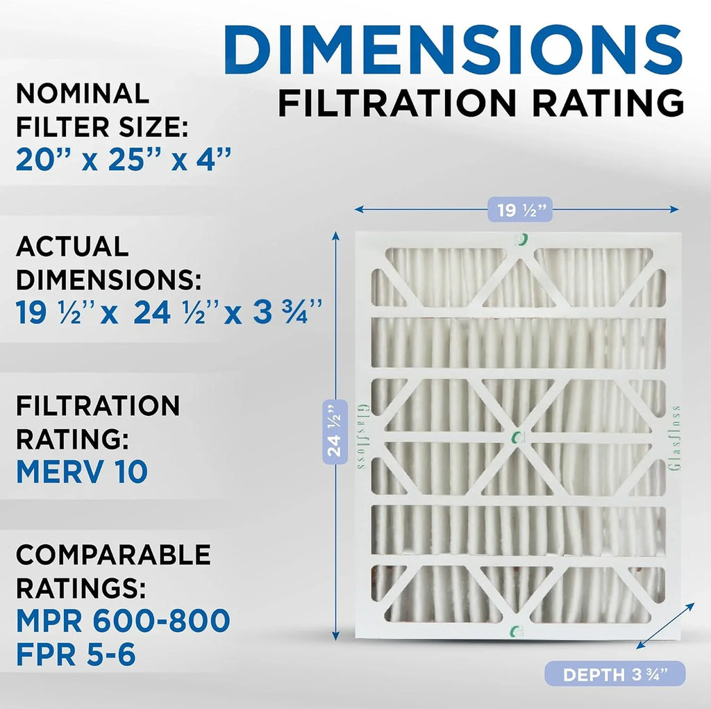 AC & x 3-3/4 10 x Filters. 19-1/2 Actual Pack. Furnace 6 24-1/2 MERV 20x25x4 dimension: