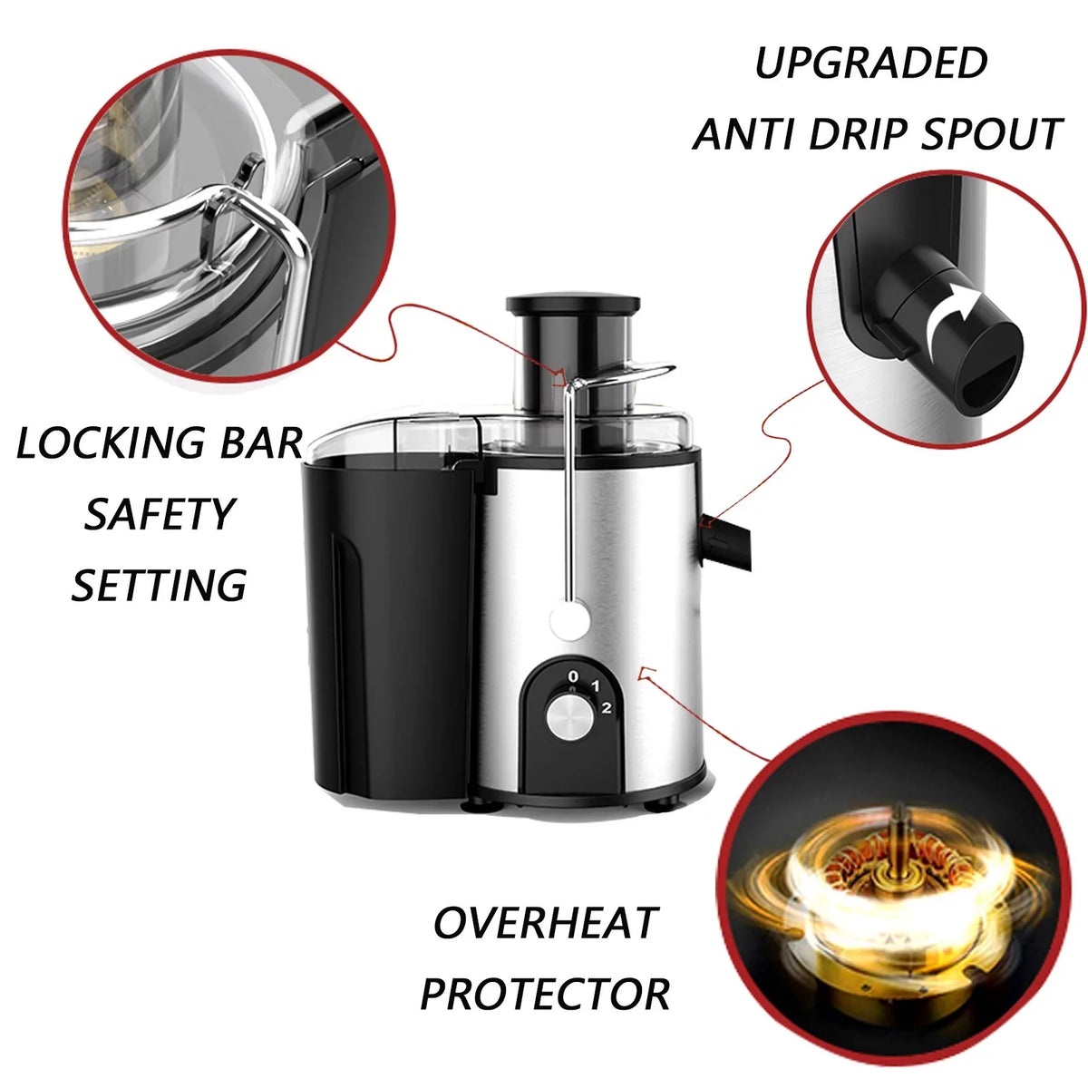 Fruits Brush Juicer Centrifugal Juice Catcher Vegetables High Machines Included and Anti-Drip - for & - Yield