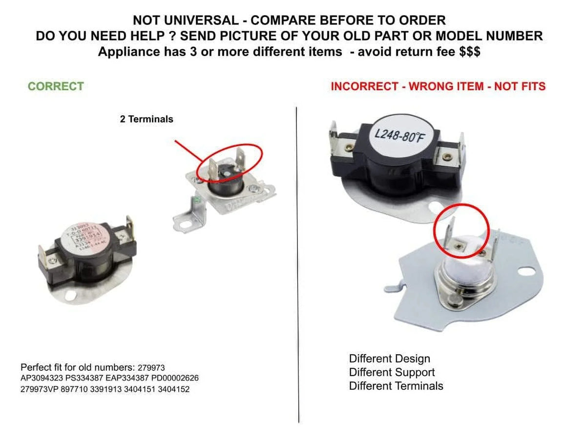 Thermostat Fuse PS334387 EAP334387 GLOB PD00002626 AP3094323 CKD5810 & PRO Thermal SOLUTIONS