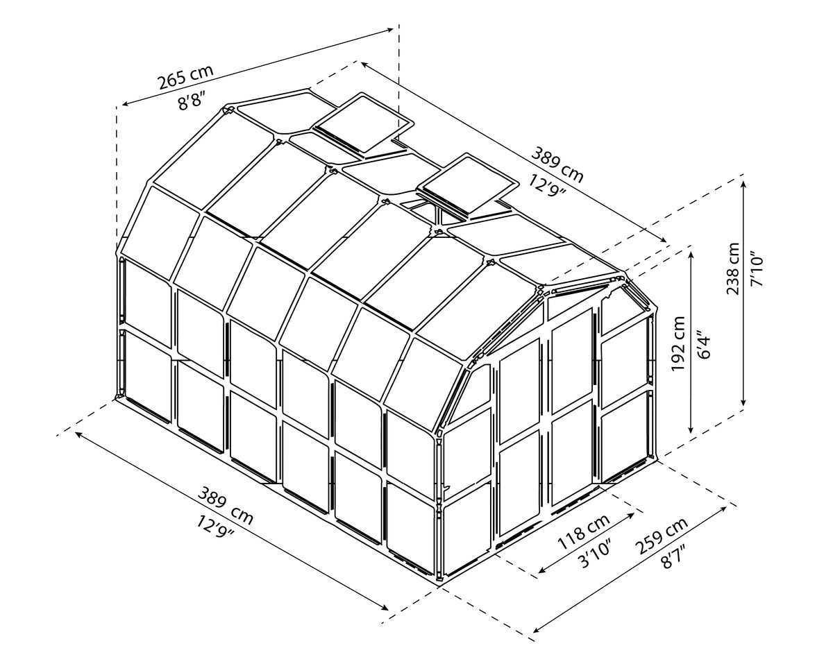 Greenhouse Vents 8' x Palram Walk-In Clear Grand - - Roof Green Gardener - with 12' Canopia 2