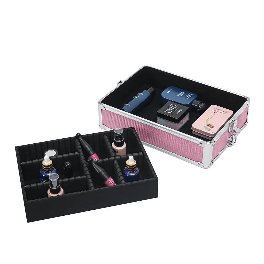 Makeup Case Trolley Case,Pink Case Zeng Drawers Makeup with Train Rolling