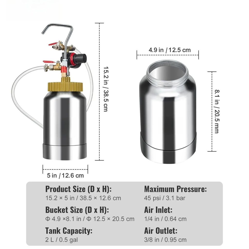 Painting, BENTISM Spray Max Pressure Tank, Decoration Air 1.8mm 3m 2L/0.5gal Paint Paint for Automotive Paint Gun Home Hoses Architecture Construction Pot, Pressure Pot Nozzle Spray Lightweight 45PSI
