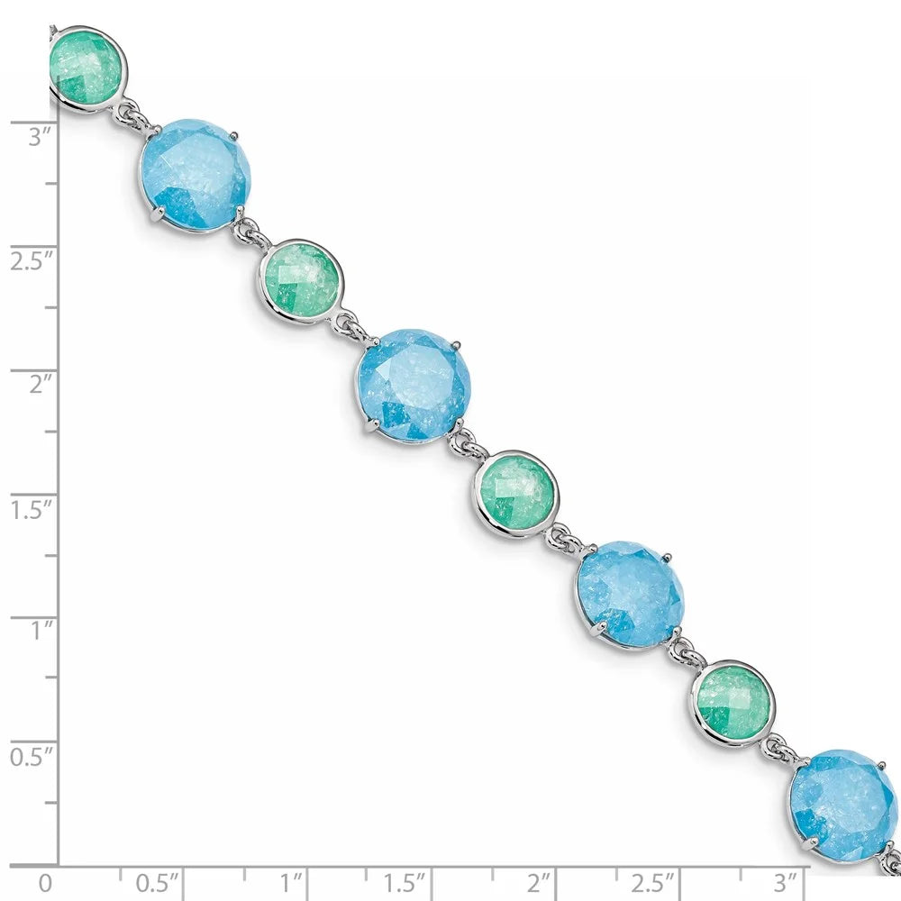 Green/Blue Q-QX970CZ Ice Sterling Rhod-pltd Silver w/1in 7.25 in ext CZ Bracelet