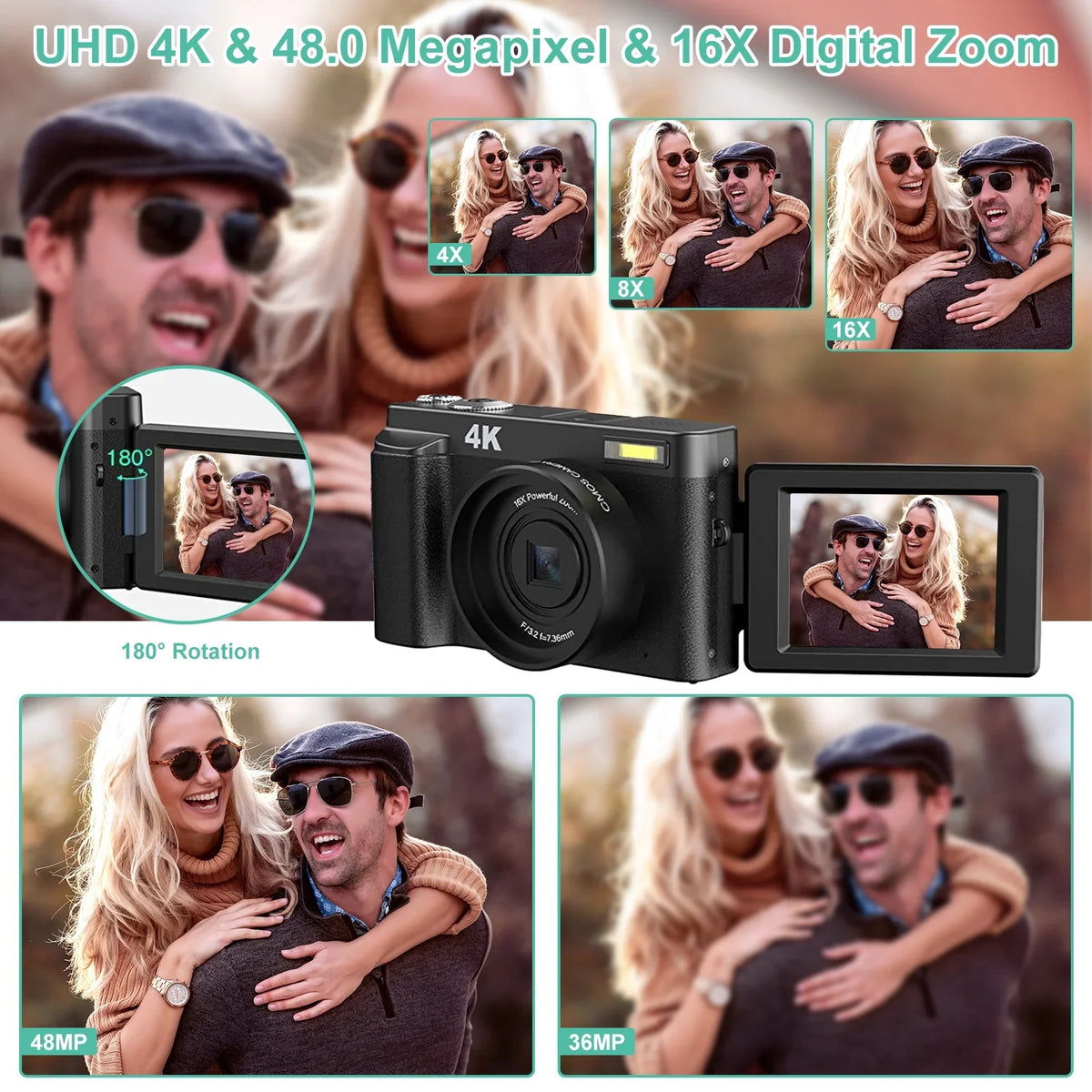 for Photography Cameras YouTube Autofocus Video Digital for 4K Camera Card Digital 32GB 16X 48MP with Camera Zoom Vlogging